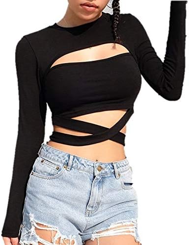 Amazon Another Me ダンス衣装 トップス へそ出し レディース 韓国 Tシャツ 長袖 カットソー ショート丈 ストリート Hiphop ブラック Lサイズ Tシャツ カットソー 通販