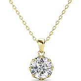 Cate & Chloe Eden Yellow Gold-Plated Round Solitaire Pendant Necklace | Necklace Jewelry for Women | Romantic, Valentine’s Day, Birthday Gift for Her | 18” Chain with Lobster Clasp