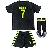 FCM 2018/2019 New #7 Cristiano Ronaldo Kids Third Soccer Jersey & Shorts Youth Sizes (Third (New Juve), 12-13 Years Old)