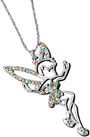 MGStyle Necklace, Tinkerbelle Pendant Necklace for Men, Angel Pendant Necklace for Women, Peri Men's Necklace, Fairy Women's Necklace, Silver Rhinestone with Present Gift Box