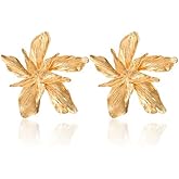 T-ztoss Bohemian Gold Dangle Earring - Cute Metal Flower Earrings - Unique Chic 3D Large Flower Jewelry Gift for Women
