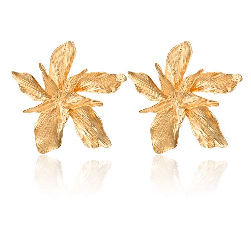 T-ztoss Bohemian Gold Dangle Earring - Cute Metal Flower Earrings - Unique Chic 3D Large Flower Jewelry Gift for Women