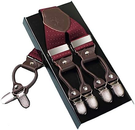 Men Braces KANGDAI 6 Buckles Stripe Y Back Durable Elastic Adjustable Suspenders Strong Metal Clips Heavy Duty Men Braces