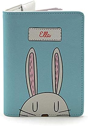 Leather Passport Cover - Passport Holder Case for Men & Women - Wanderlust Collection - Travel Gift (Cutie Bunny - Blue)