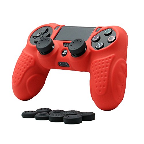 CHIN FAI PS4 Controller DualShock4 Skin Grip Anti-Slip Silicone Cover Protector Case for Sony PS4/PS4 Slim/PS4 Pro Controller with 8 Thumb Grips (Red) - Thumbnail 7