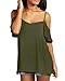 ZANZEA Womens Cold Shoulder Tops Sexy Casual Summer T Shirt Tee Short Ruffle Sleeve Spaghetti Strap Blouses Army Green US 4