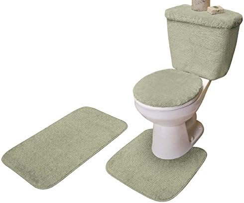 5 PIECE BATH RUG, CONTOUR, LID, TANK LID & TANK COVER SET- SAGE GREEN