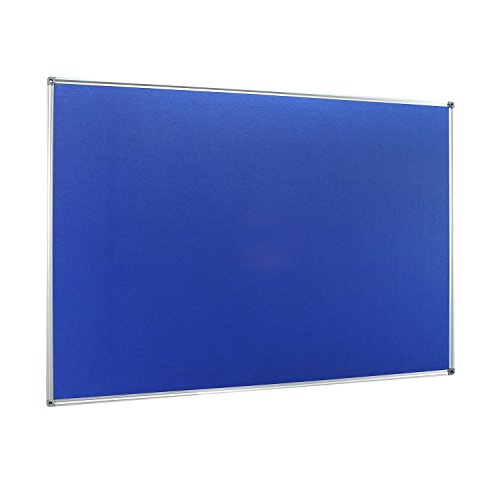 4 Thought Fabric Bulletin Board 48 x 36 Inches Wall Mounted with Silver Aluminium Frame Message Memo Pin Board for Display and Organize Office or Classroom, 4 x 3 Feet, 10 Push Pins Included, Blue
