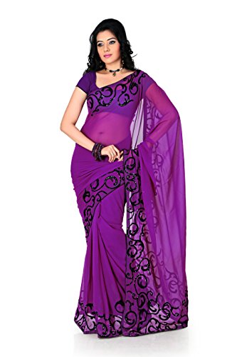 Designersareez Women's Faux Georgette Sequined Saree Free Size Purple
