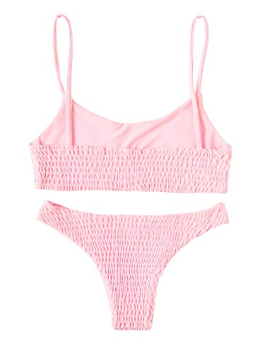 SOLYHUX Women's Two Piece Shirred Bikini Set Pink S