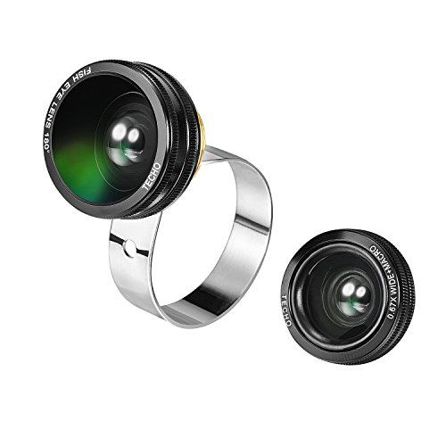 TECHO Universal 3 in 1 Clip-on Camera Lens Kit for iPhone 6s Plus iPad Samsung Smartphone Tablet (180 Degree Fisheye, 0.67X Wide Angle, 10X Macro)