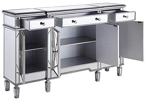 Elegant Lighting 3 Drawer 4 Door Cabinet in Silver Clear 60" x 14" x 36"