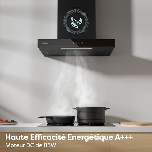 CIARRA CBCB6102 Extractor Hood 60 cm A+++ 650 m³/h – App & TouchControl – 4 Speeds + Booster – Recycling & Evacuation – Carbon Filter CBCF003 – Black