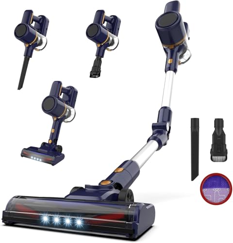 Aspirateur Balai sans Fil, aspirateur sans Fil Puissant, Aspirateur Pliable, 40Min Autonomie, Brosse Anti-emmêlement, 6 en 1 Aspirateur sans Sac Léger Silencieux pour Sol Dur Tapis Poils d'animaux(BM)