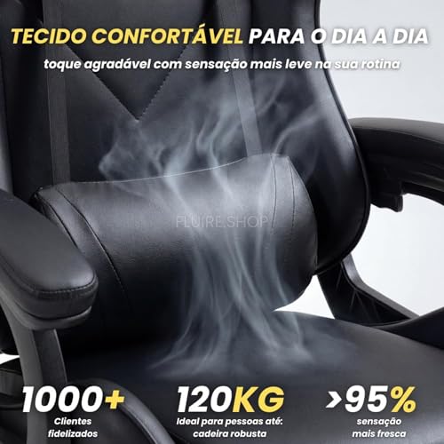 Cadeira Gamer DAZZ X-Rocker Preta, Almofadas Lombar e Cervical, Cadeira de Escritorio Ergonômica com Ajuste de Altura Encosto Reclinável e Mecanismo Borboleta para Jogos Home Office Estudos e Trabalho