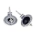 Antique Style Women's Round Black Onyx Earrings with Ornate Floral Design and Secure Backs
