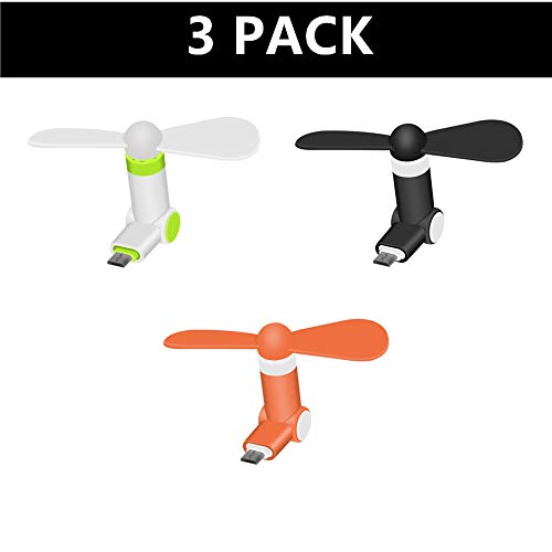 360 Adjustable Micro Android Fan, DECVO Electric Portable Dock Cool Mini Fan 8-pin Lighting Phone Fan Cooler Rotating Fan for Samsung Galaxy S7 Edge, HTC, Motorola, Nokia, Sony More (W+B+OR, 3 PC)