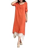 ZANZEA Ladies Cotton Slub Round Neck Two-layer A-line Baggy Vintage Long Maxi Dress