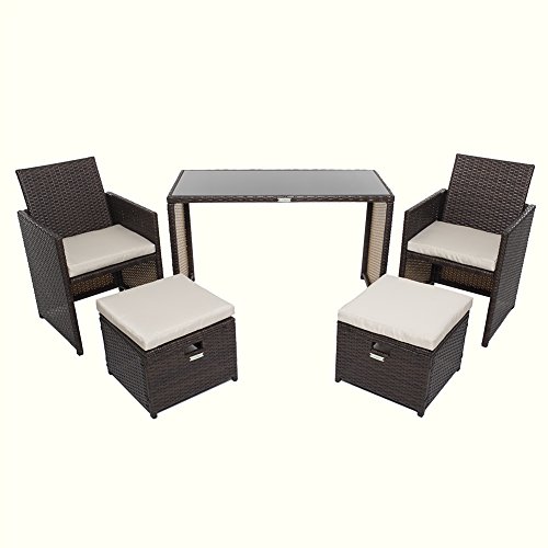 Wicker Patio Furniture Set, Chicreat 5 PC Set with Table Chairs and Ottomans , Brown Rattan with ...