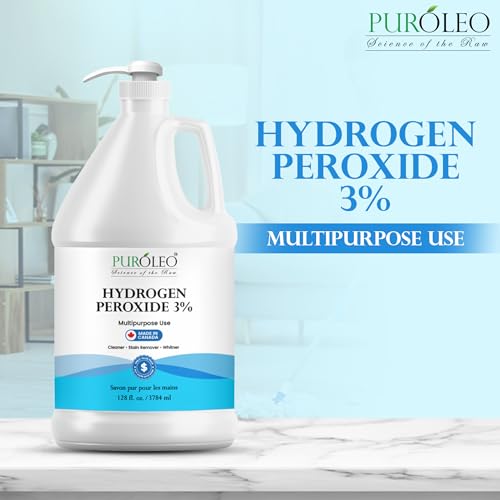 PUROLEO Hydrogen Peroxide 3% Solution, 128 Fl Oz/3784 mL (Made in Canada), Multipurpose Household Cleaner, Stain Remover & Fabric Whitener, Cleaning Liquid for Laundry, Surfaces & General Cleaning