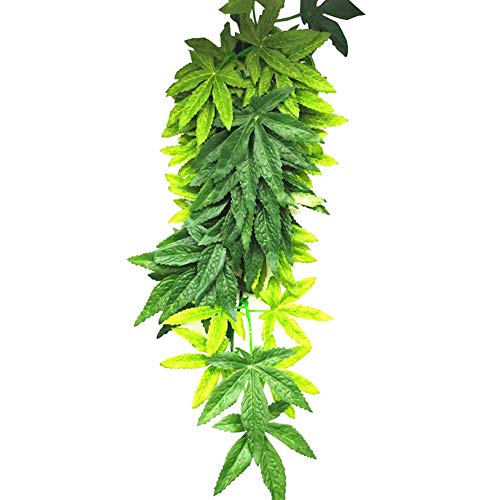 dezirZJjx Artificial Plants Aquarium Reptile Fish Tank Artificial Plastic Fake Hanging Leaves Plant Decor - Green 40cm - Thumbnail 2