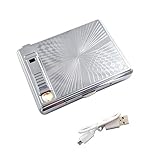 Metal Full Pack 20 Regular Cigarettes Case Box with Lighter USB Rechargeable, Flameless, Windproof (silver)