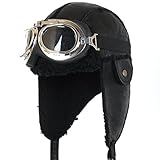 ililily Aviator Hat Winter Snowboard Fur Ear Flaps Trooper Trapper Pilot Goggles
