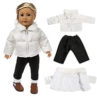 Meiyiu Doll Clothes Accessories White Down Jacket Black Leggings Fit for 18 Inches Doll Clothes Gift