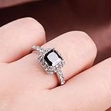 Woman Lady Retro Style Square Black Zircon Full Crystal Ring Jewelry Size 9
