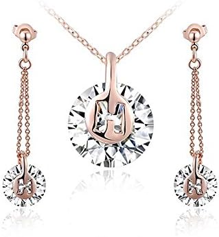 Necklace and Earring Set - Hers Rose Gold Plated Jewelry Sets for Women Crystal Pendant Statement