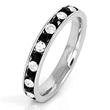 Women's Stainless Steel Eternity Ring Band CZ Black White Wedding Charm Elegant