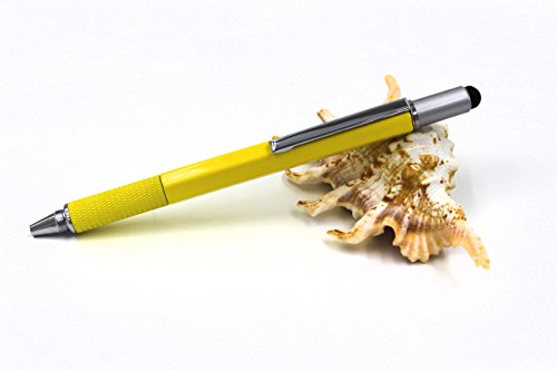 6 in 1 Multitool Pen with Gift Box - Includes 1 Ballpoint Pen, Universal Stylus Pen, Ruler,Flat and Phillips Screwdriver Bit, Level Gauge - The Perfect Multi-Function Gadget (Yellow) - Thumbnail 5