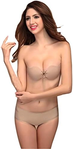 Whillows Women Sexy Strapless Instant Breast Lift Invisible Silicone Push Up Bra (B, Khaki)