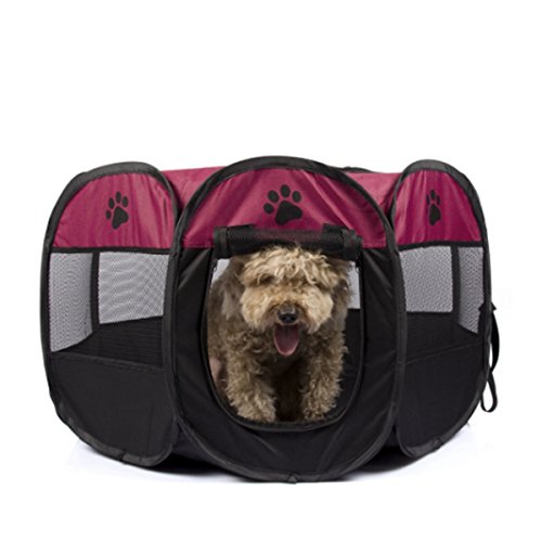 UNFADE MEMORY Portable Foldable Pet Playpen, Indoor/Outdoor, Dog/Cat/Puppy Exercise Pen Kennel, Removable Mesh Shade Cover, Dog pop up Silhouettes pet Pen - Wine,M