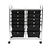 Finnhomy 12-Drawer Plastic Portable Mobile Organizer, Multi-Purpose Utility Double Rolling Storage Cart, Bright Chrome Metal Frame and Smoke Drawer Studio Trolley