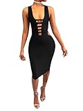 TOB Women's Sexy Bodycon Bandage Hollow Out Party Club Midi Dress