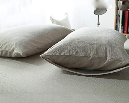 FOSSA Washed Cotton Duvet Cover Set Queen 3 Piece Bedding Sets Soft Wrinkled Solid Design (Queen, Linen) - Thumbnail 3