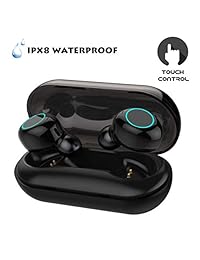 Verdaderos auriculares inalámbricos Bluetooth 5.0, HAOMUK IPX8, emparejamiento automático a prueba de agua, auriculares estéreo con sonido estéreo 3D en la oreja, estuche de carga, tiempo de juego de 30 h con micrófono incorporado para correr el deporte .