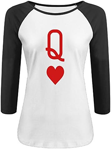 Womens Queen Of Hearts Playing Card Logo Wonderland Raglan 3/4 Sleeve Baseball Tee