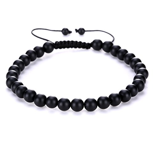 BRCbeads Gemstone Bracelets Matte Black Onyx Enhance Color Birthstone Healing Power Crystal Beads Handmade 6mm Stretch Macrame Adjustable Loose Beads With Gift Box Unisex