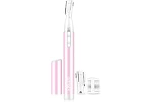 aisleek Eyebrow Trimmer, Facial Hair Trimmer Precision Detailer with Rinseable Blade, Battery Powered Double-Sided Eyebrow Razor with Comb, Compact Pen-Size Safe Painless Shaver for Chin Peach-Fuzz