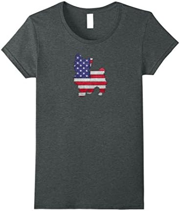 Womens Patriotic YORKIE American Flag Embroidery T-Shirt Large Dark Heather