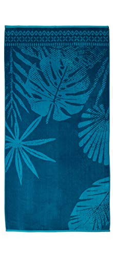 Strandtuch, Strandtücher 90x180 cm Baumwolle Frottee Velours Badetuch, Badetücher Blatt Blau – Bild 3