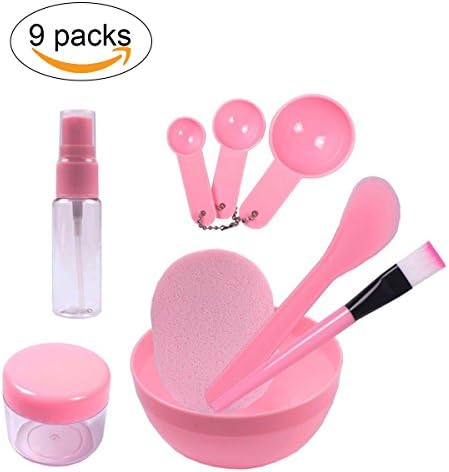 Mask Mixing Bowl Set, Lady Facial Care Mask Facemask Mixing Tool Sets, Bowl Stick Brush Gauge Cleaning Mat 9 in 1 Set