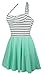 COCOSHIP Ladies Chic Stripe Swimsuit One Piece Mint Skirtini Halter Cover Up Swimdress(FBA)