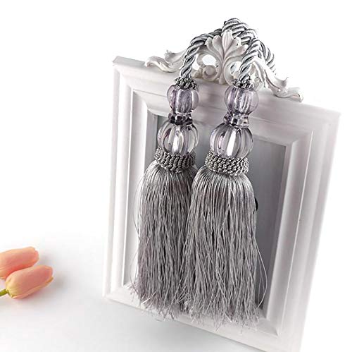 BTMB 1 Pair Bedroom Living Room Curtain Tiebacks Hand Cord Rope Ball Tassels Curtains Buckle Holdbacks (Grey)