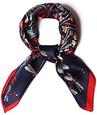 100% Silk Square Scarf, Faurn Pure Mulberry Satin Silk Head Hair Bag Wraps Bandana Dragonfly