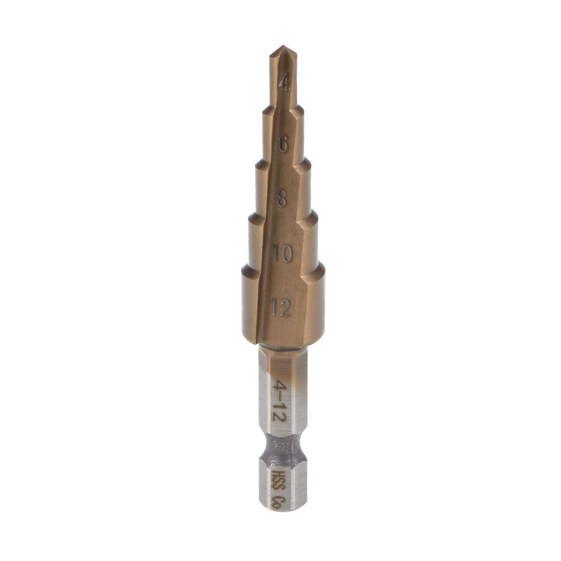 sourcing map Step Drill Bit 4mm to 12mm 5 Sizes HSS M35 Cobalt Straight Flutes Hex Shank for Metal Wood Plastic