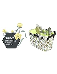 Vale la pena Sweet Primavera 5pc Kit (7" de jardinería Tijeras de podar (tipo bypass, Paleta, Cultivador, cesta de la compra plegable de aluminio y guante de aluminio)
