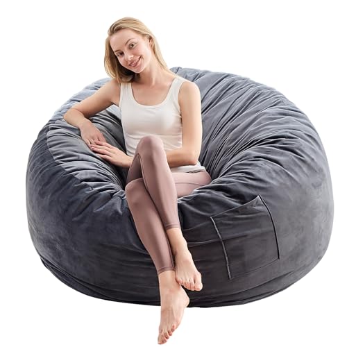 ILPEOD Bean Bag Chair for Adults - BeanBag Chairs with Soft Cover - Furniture Round Fluffy Couch Sofa for Living Room Lounge Bedroom College Dorm - Gifts for Gaming Reading Relaxing, 4 Feet, Charcoal